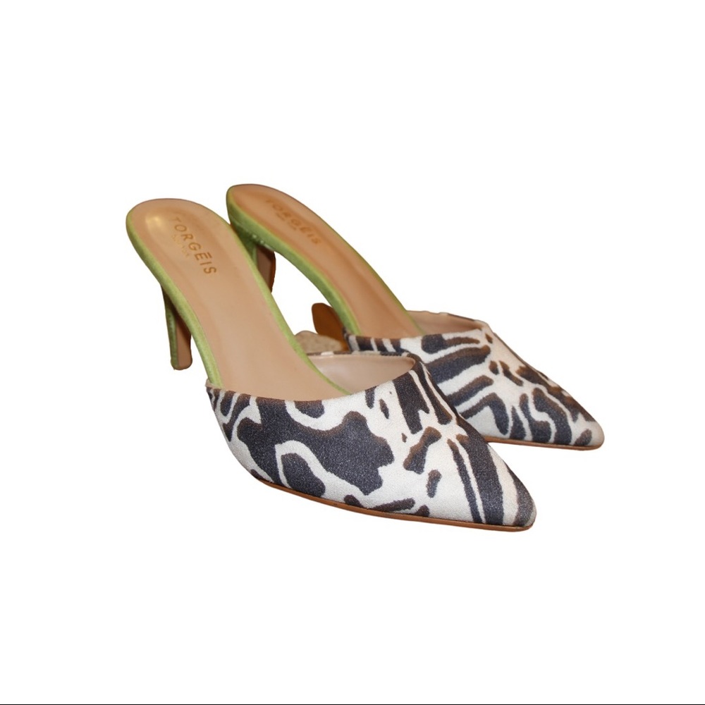 Togeis zebra / studded green mules heels